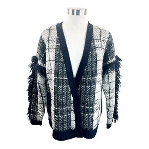 Madewell Plaid Navy Fringe Cardigan Size X-Small